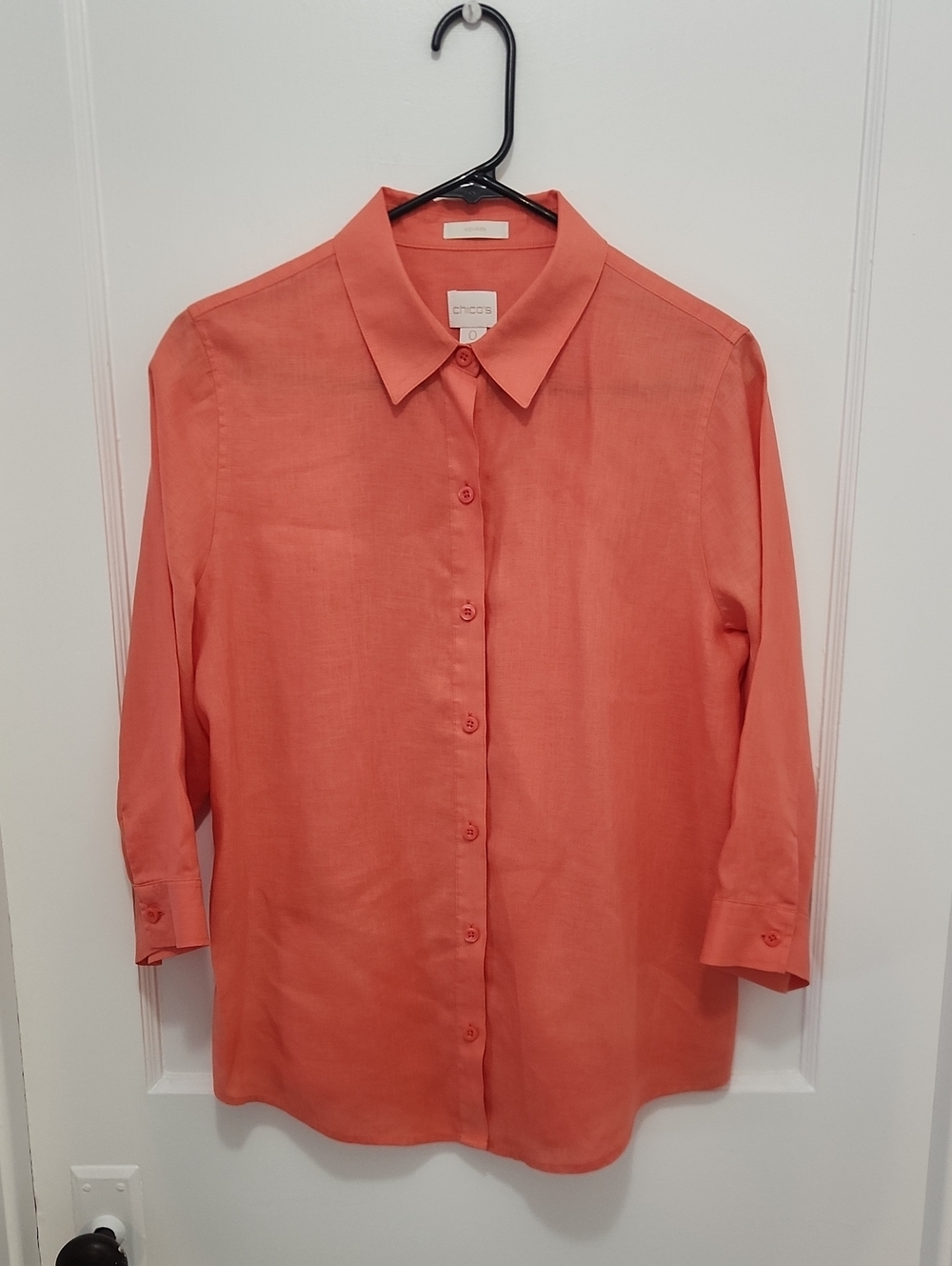 Chico's Orange No Iron Linen Button Down Shirt Size 0 (US Small)